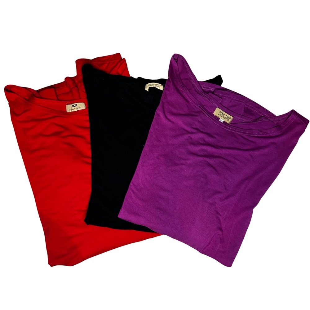 Piko 1988 Womens Oversized Dolman Top Bundle Red Black Purple‎ 3 Pack Lagenlook